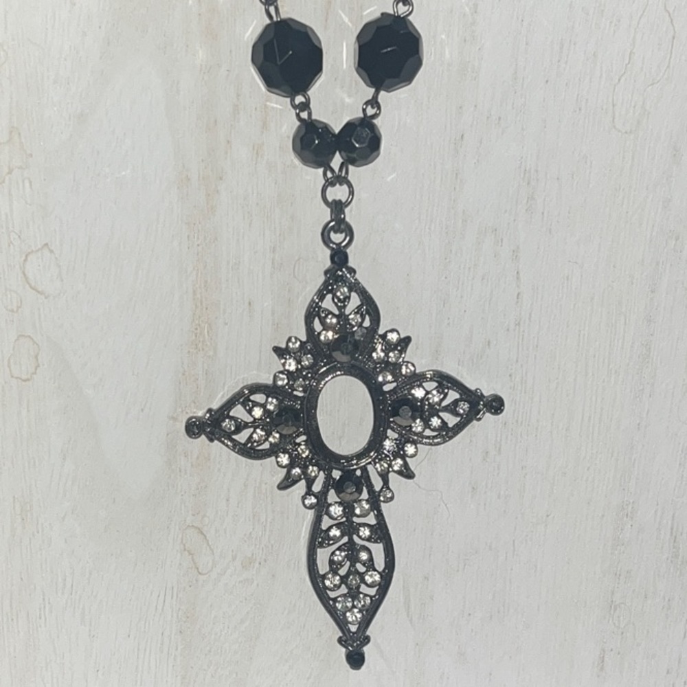 Statement Black Cross Pendant Necklace - Women Jewelry